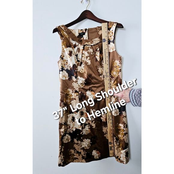 Size 10P Talbots Brown Floral Sleeveless Round Pleated Neck Tank Summer Fall - Picture 8 of 16